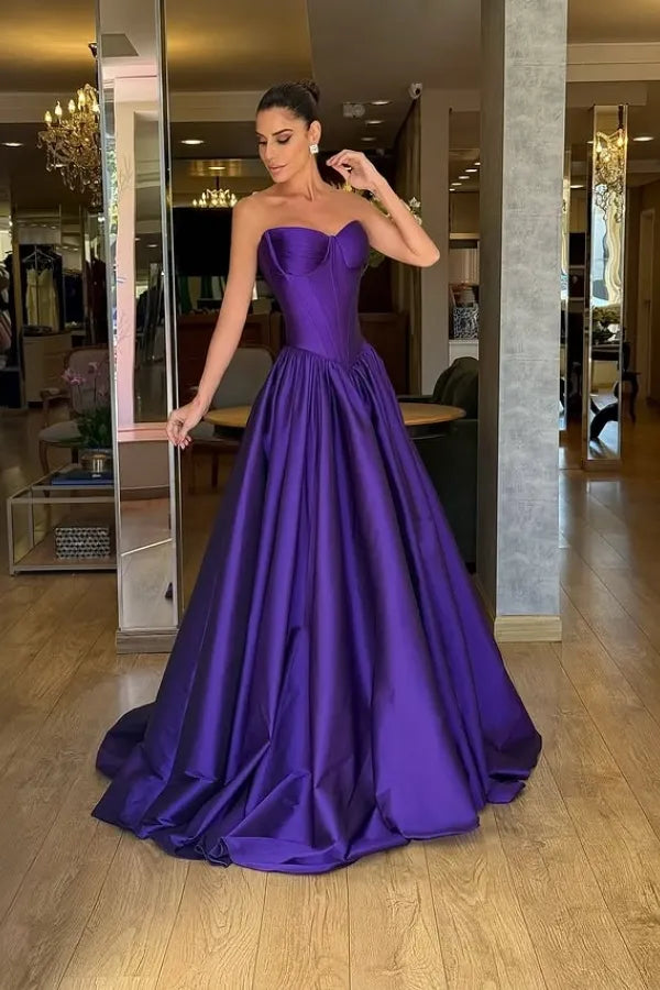 Ball Gown Strapless Sweetheart Corset Evening Dress With Train