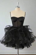 Ball Gown Sweetheart Spaghetti Strap Glitter Mini Party Dress