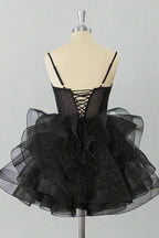 Ball Gown Sweetheart Spaghetti Strap Glitter Mini Party Dress