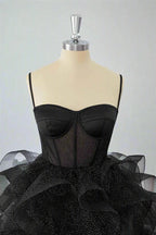 Ball Gown Sweetheart Spaghetti Strap Glitter Mini Party Dress