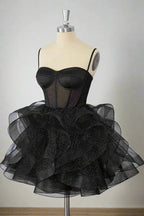 Ball Gown Sweetheart Spaghetti Strap Glitter Mini Party Dress