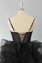 Ball Gown Sweetheart Spaghetti Strap Glitter Mini Party Dress