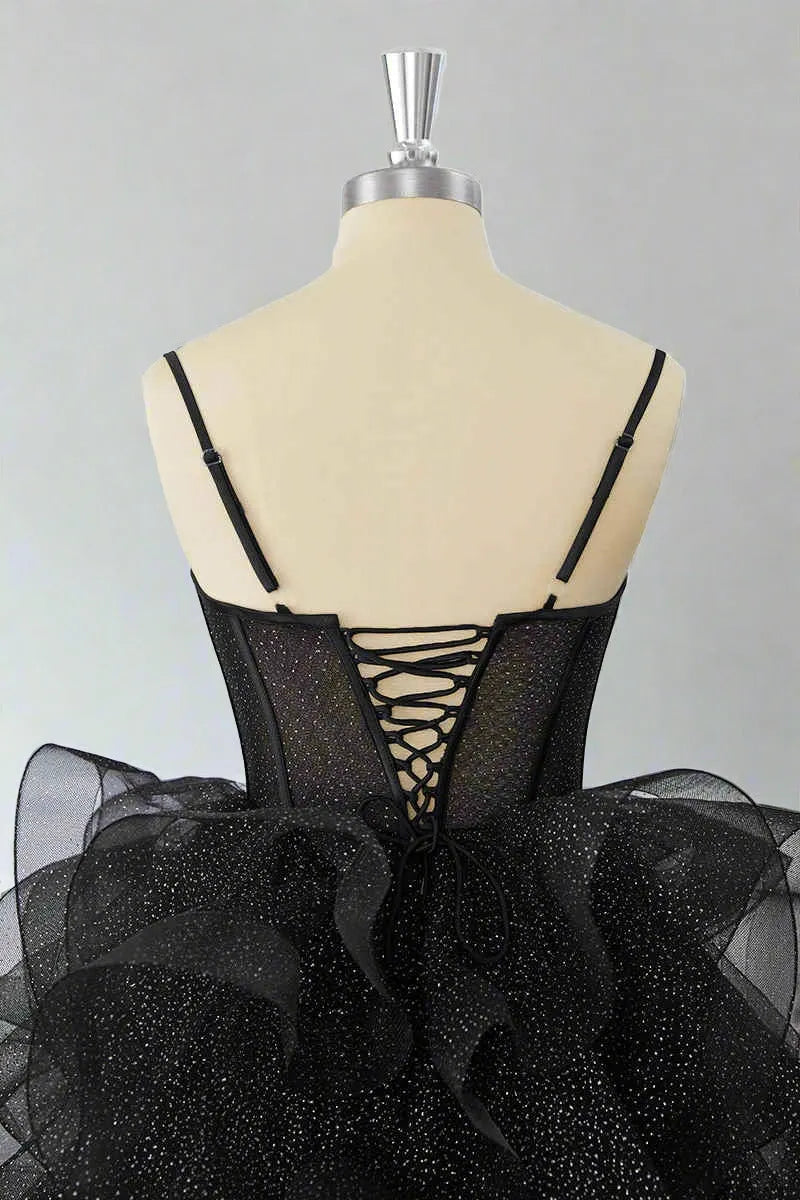Ball Gown Sweetheart Spaghetti Strap Glitter Mini Party Dress