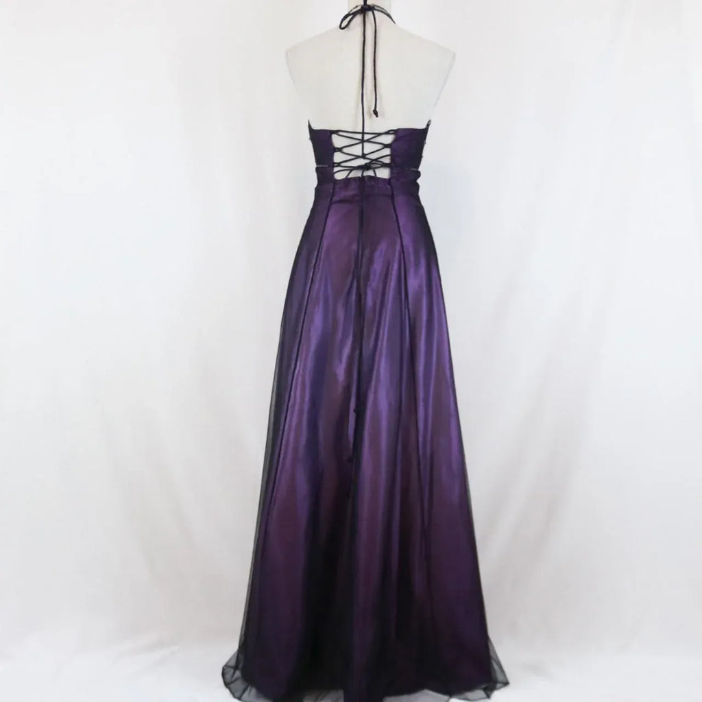 Glamorous Ballgown Halter Neck Sleeveless Lace Up Back Beaded Floor Length Prom Dress