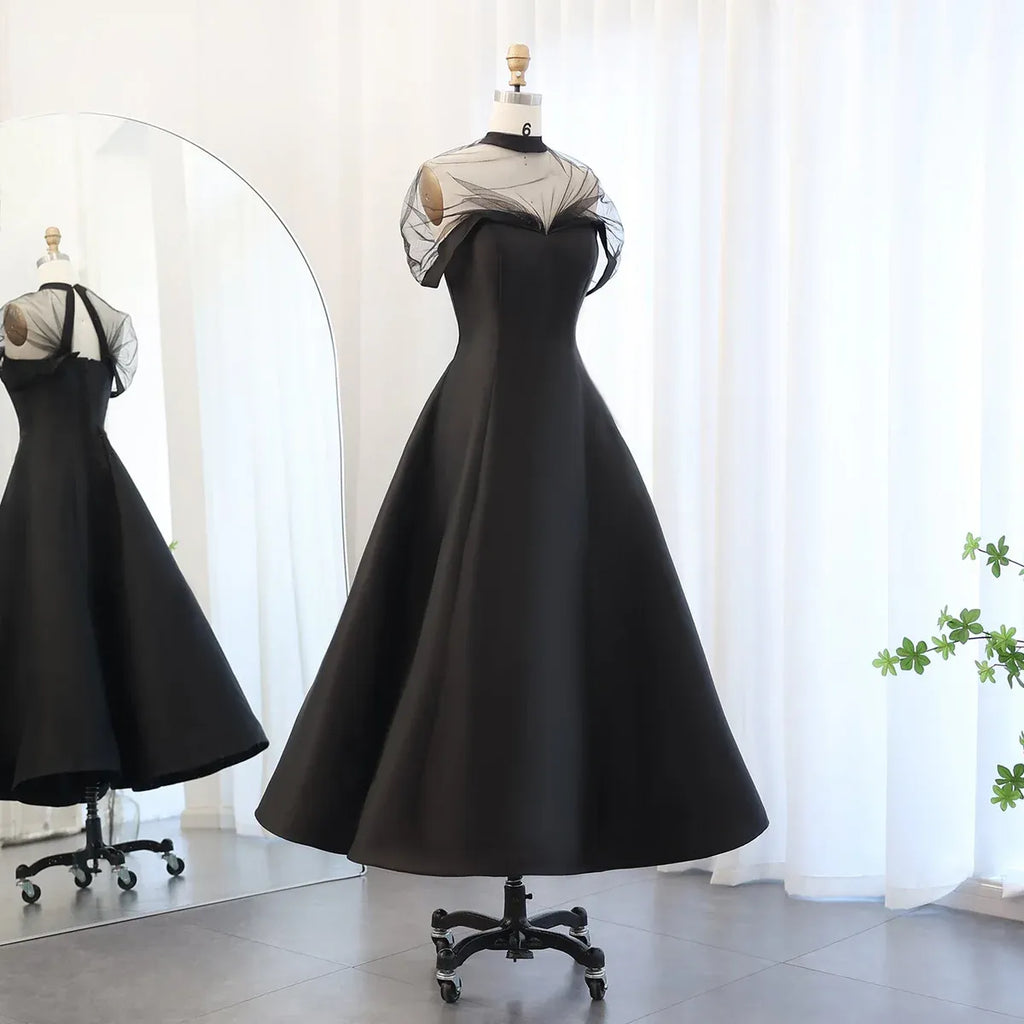 Ballgown Off-The-Shoulder Short Sleeve Sheer Evening Dress With Train