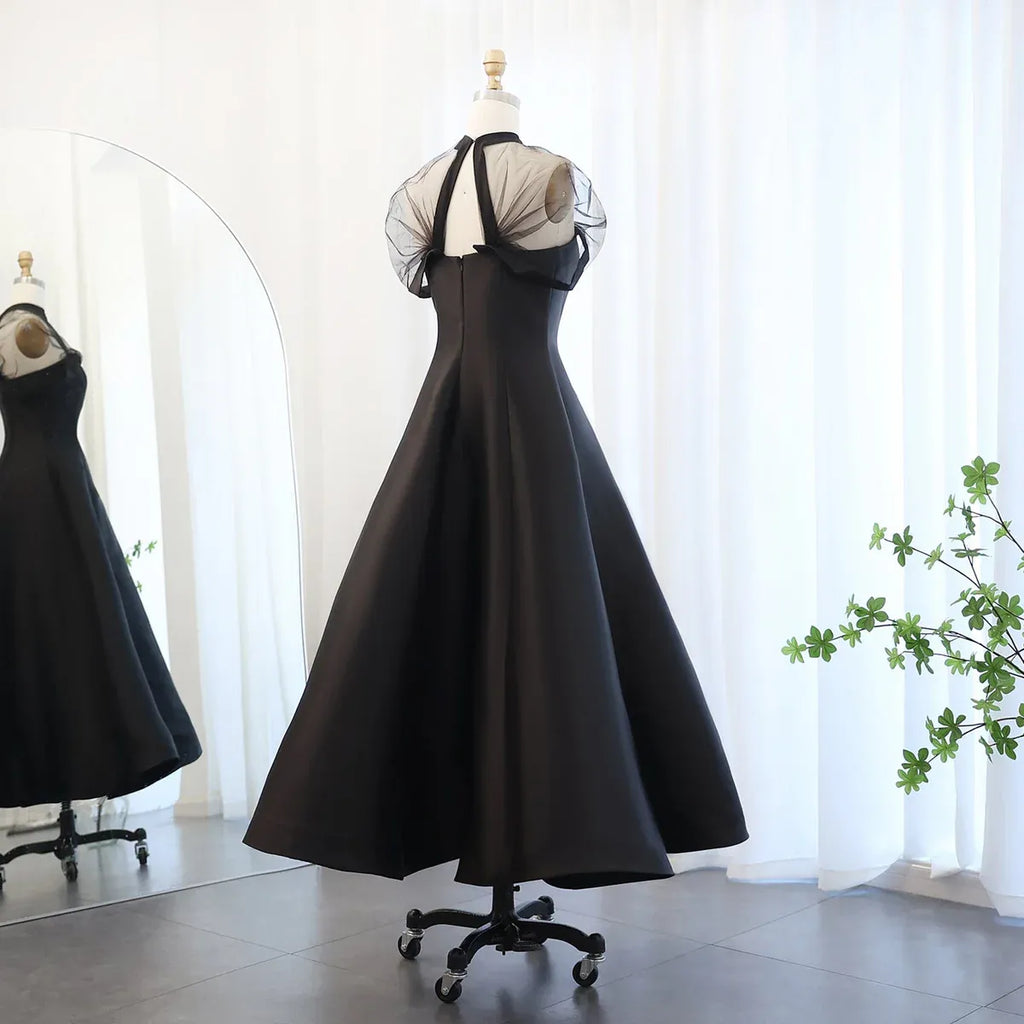 Ballgown Off-The-Shoulder Short Sleeve Sheer Evening Dress With Train