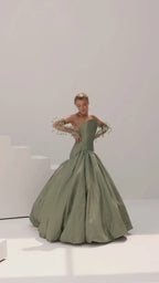 Ballgown Strapless Sleeveless Backless Textured Evening Dress With Train