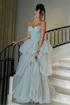 Ballgown Strapless Sleeveless Backless Tiered Maxi Prom Dress