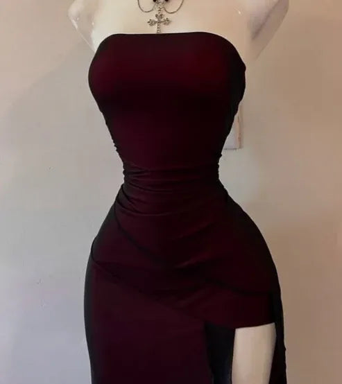 Bodycon Strapless Sleeveless Midi Prom Dress