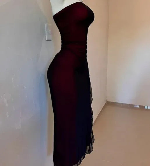 Bodycon Strapless Sleeveless Midi Prom Dress