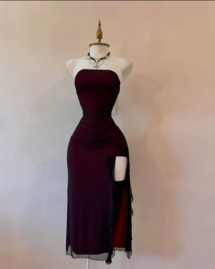 Bodycon Strapless Sleeveless Midi Prom Dress
