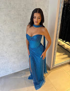 Fitted Mermaid Sweetheart Neck Sleeveless Halter Back Split Train Evening Dress