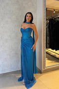 Fitted Mermaid Sweetheart Neck Sleeveless Halter Back Split Train Evening Dress