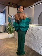 Fitted Sheath Halter Neck Sleeveless Lace-Up Back Split Train Evening Dress