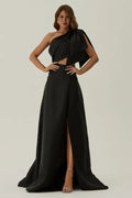 Fitted Sheath One Shoulder Sleeveless Open Back Cutout Split Train Evening Dress