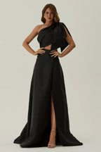 Fitted Sheath One Shoulder Sleeveless Open Back Cutout Split Train Evening Dress
