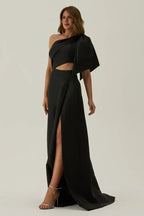 Fitted Sheath One Shoulder Sleeveless Open Back Cutout Split Train Evening Dress