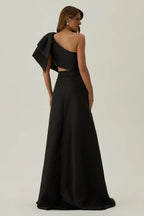 Fitted Sheath One Shoulder Sleeveless Open Back Cutout Split Train Evening Dress