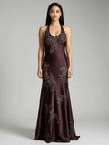 Halter Neck Mermaid Maxi Dress with Applique
