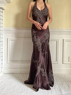 Halter Neck Mermaid Maxi Dress with Applique