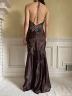 Halter Neck Mermaid Maxi Dress with Applique