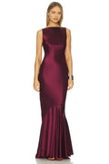Glamorous Mermaid Boat Neck Sleeveless Ruffle Back Floor Length Evening Dress