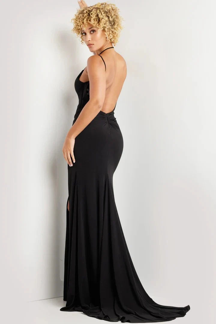 Glamorous Mermaid Crisscross Halter Sleeveless Open Back Train Floor Length Prom Dress