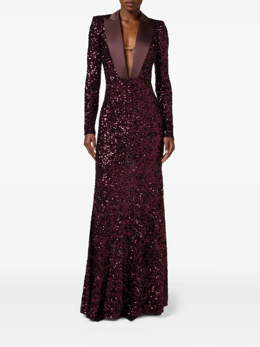 Glamorous Mermaid Deep V Neck Long Sleeve Zipper Back Floor Length Prom Dress