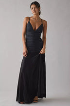 Glamorous Mermaid Deep V Neck Spaghetti Strap Ruched Back Floor Length Hot Sale Prom Dress