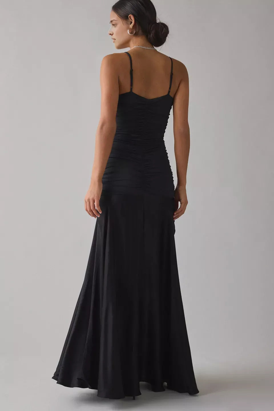 Glamorous Mermaid Deep V Neck Spaghetti Strap Ruched Back Floor Length Hot Sale Prom Dress