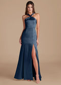 Glamorous Mermaid Halter Neck Sleeveless Twist Back Floor Length Bridesmaid Dress