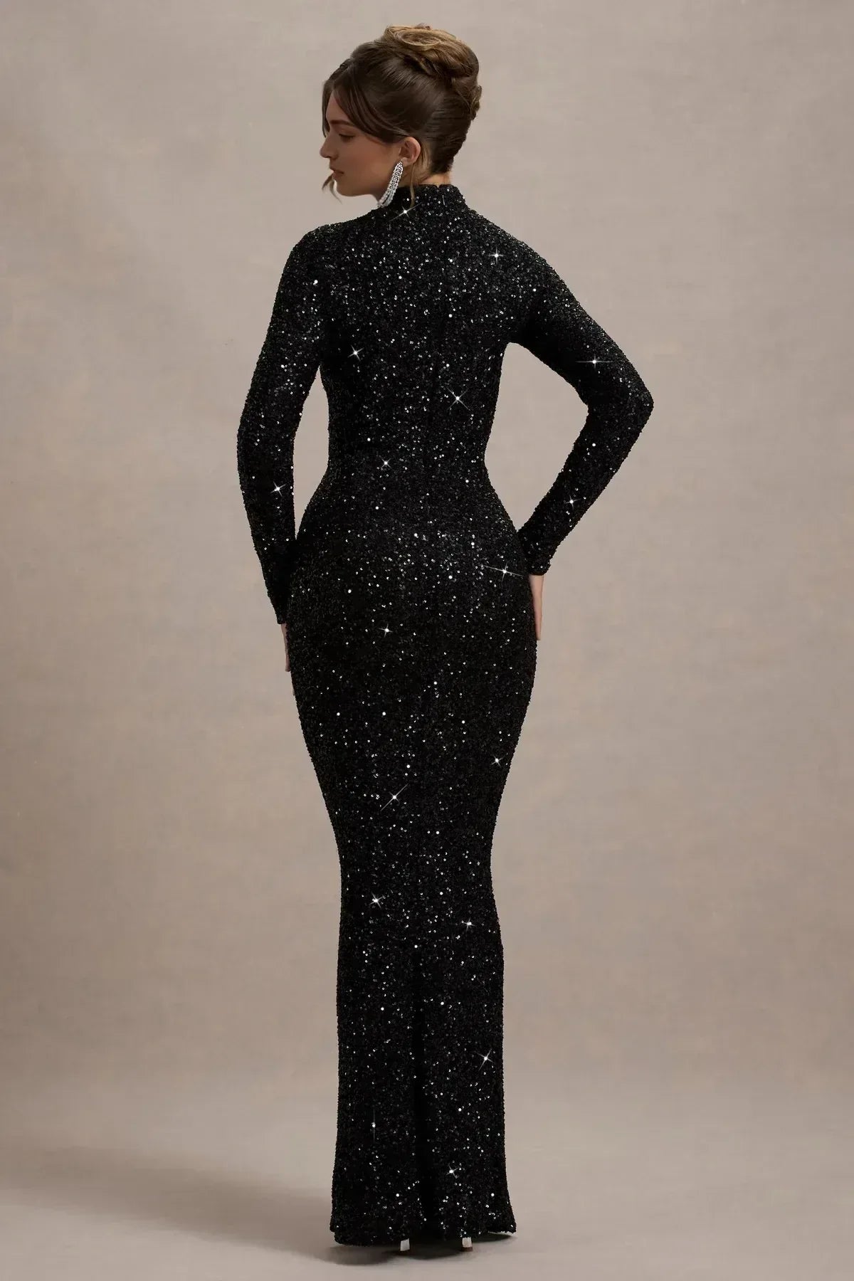 Glamorous Mermaid High Neck Long Sleeve Zip Back Floor Length Evening Dress