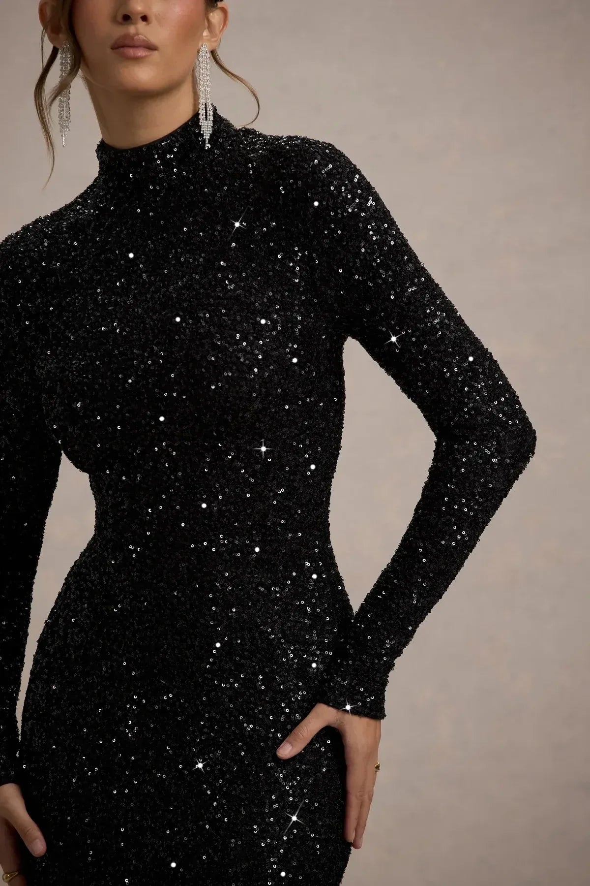 Glamorous Mermaid High Neck Long Sleeve Zip Back Floor Length Evening Dress