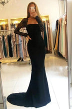 Mermaid Long Sleeve Sheer Backless Bow Detail Evening Dress With Train