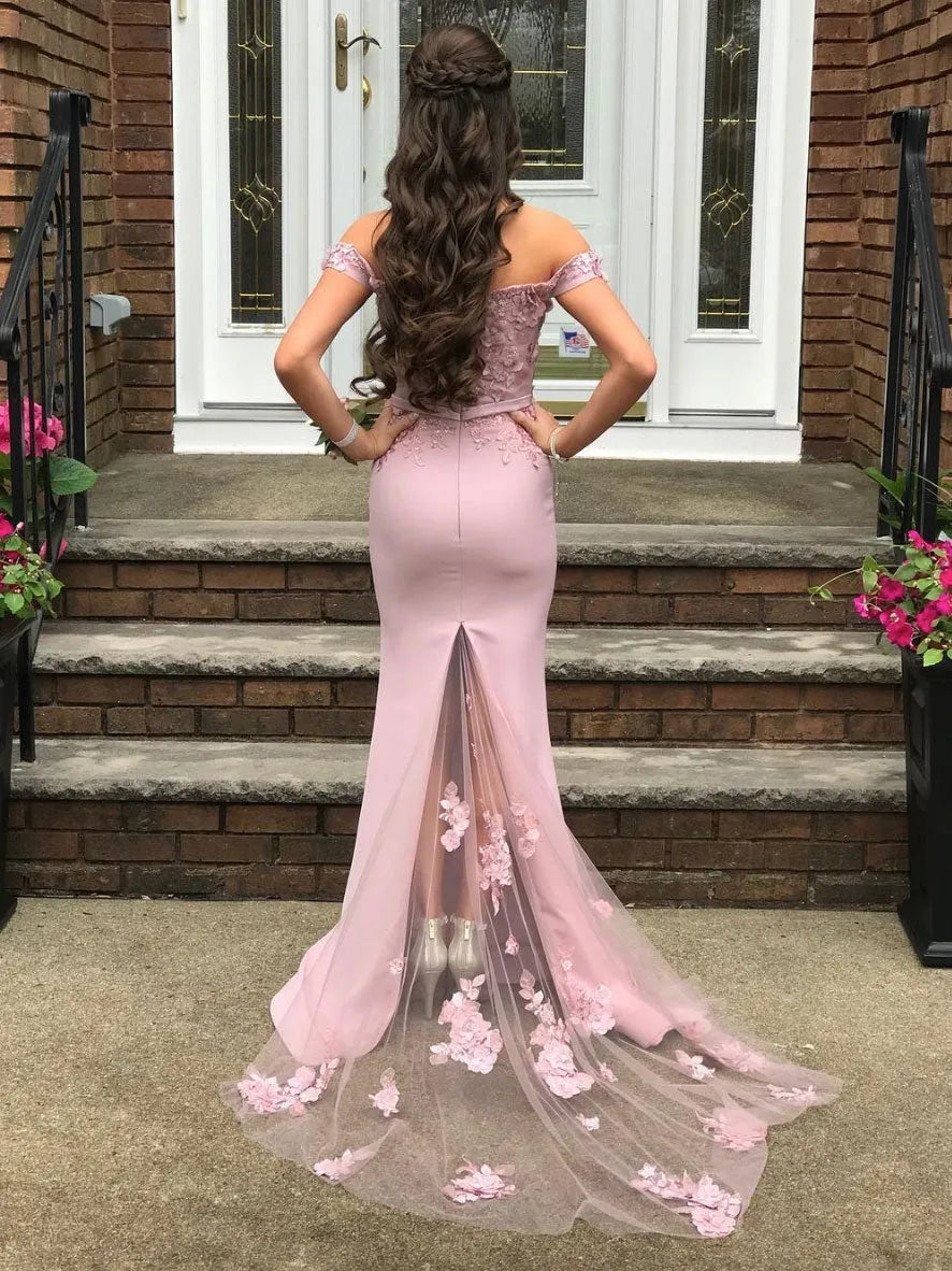 Mermaid Off Shoulder 3D Floral Maxi Prom Dress