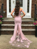 Mermaid Off Shoulder 3D Floral Maxi Prom Dress
