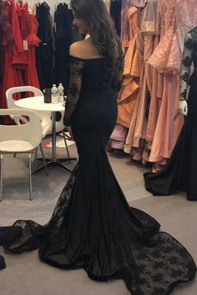 Mermaid Off Shoulder Long Sleeve Maxi Prom Dress