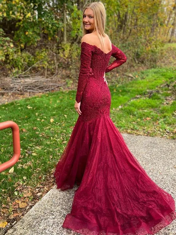 Mermaid Off Shoulder Long Sleeve Maxi Prom Dress