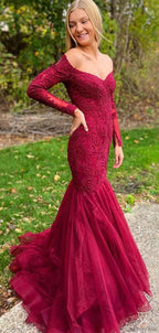 Mermaid Off Shoulder Long Sleeve Maxi Prom Dress