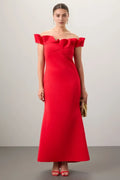 Glamorous Mermaid Off Shoulder Ruffle Trimmed Floor Length Plus Size Prom Dress
