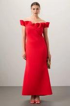 Glamorous Mermaid Off Shoulder Ruffle Trimmed Floor Length Plus Size Prom Dress
