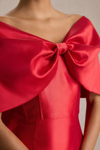 Glamorous Mermaid Off Shoulder Short Sleeve Bow Back Floor Length Evening Dress