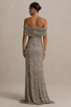 Glamorous Mermaid Off Shoulder Short Sleeve Zip Back Floor Length Evening Dress