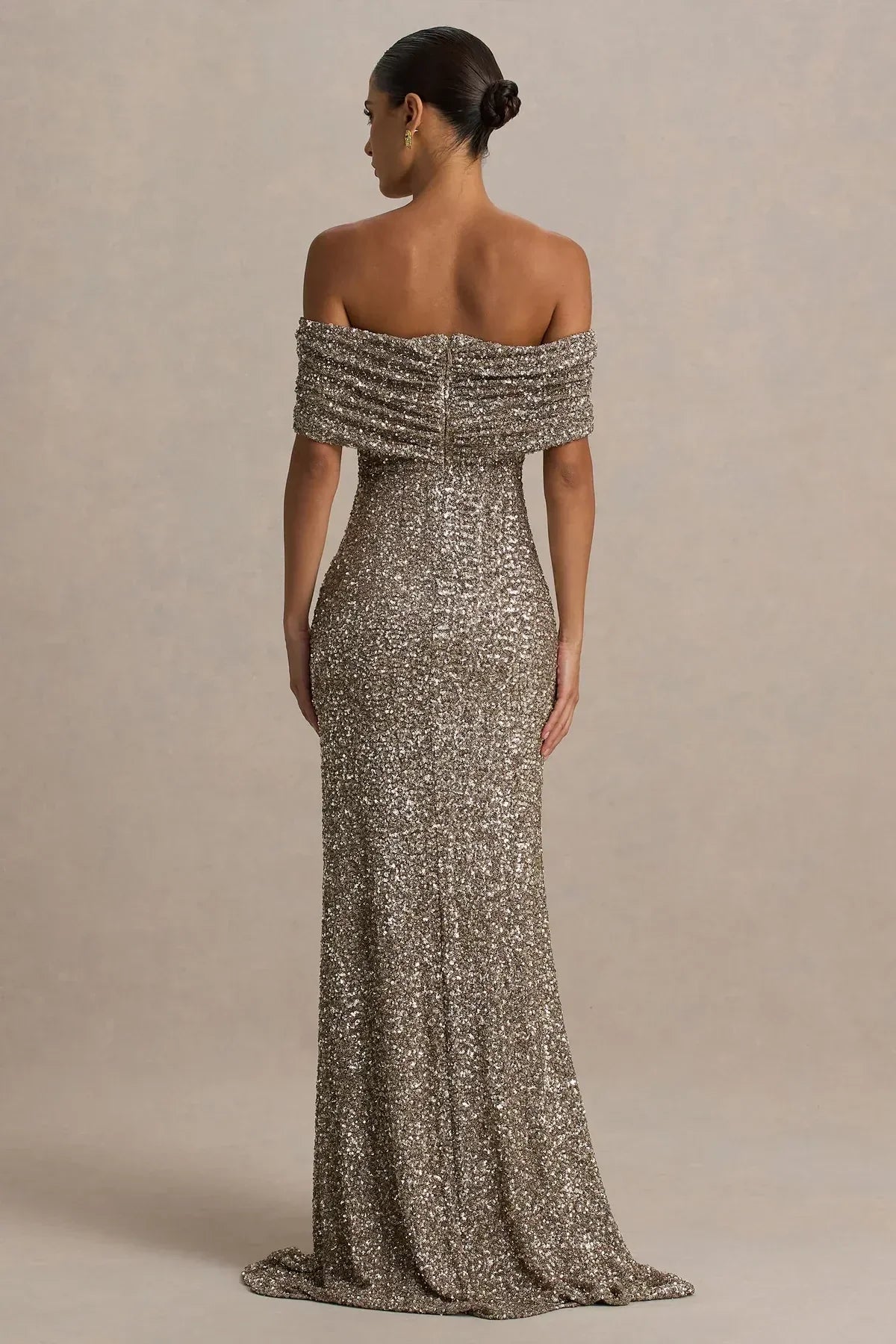 Glamorous Mermaid Off Shoulder Short Sleeve Zip Back Floor Length Evening Dress