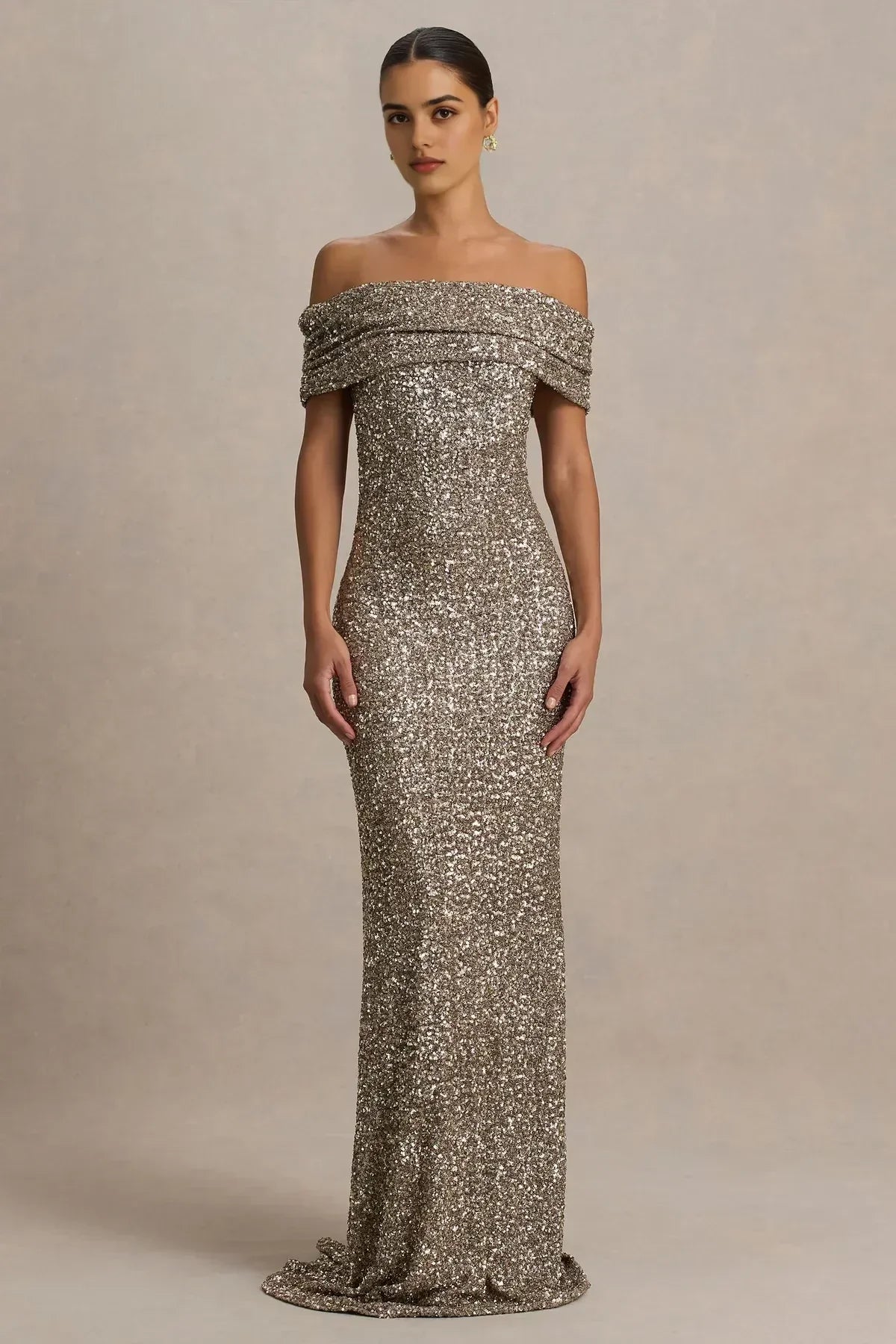 Glamorous Mermaid Off Shoulder Short Sleeve Zip Back Floor Length Evening Dress