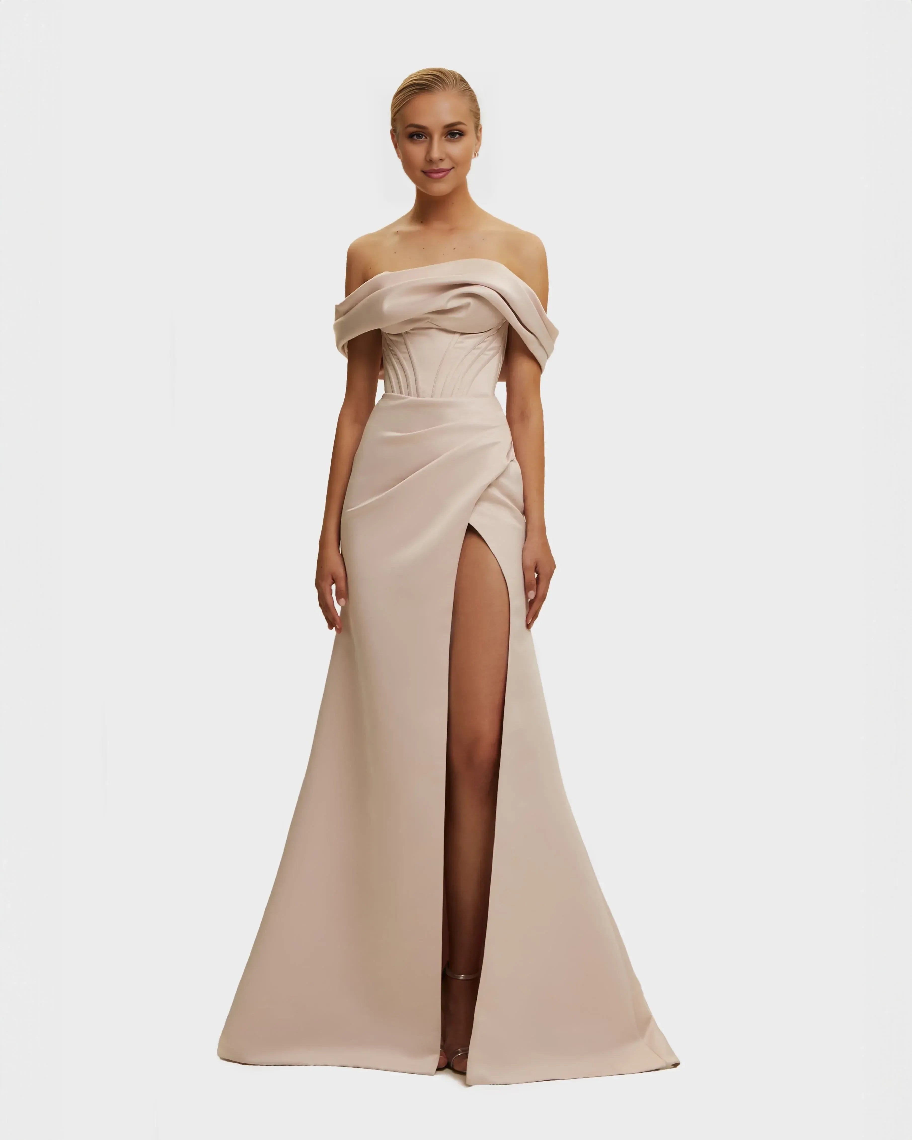Glamorous Mermaid Off Shoulder Sleeveless Lace Up Back Floor Length Evening Dress