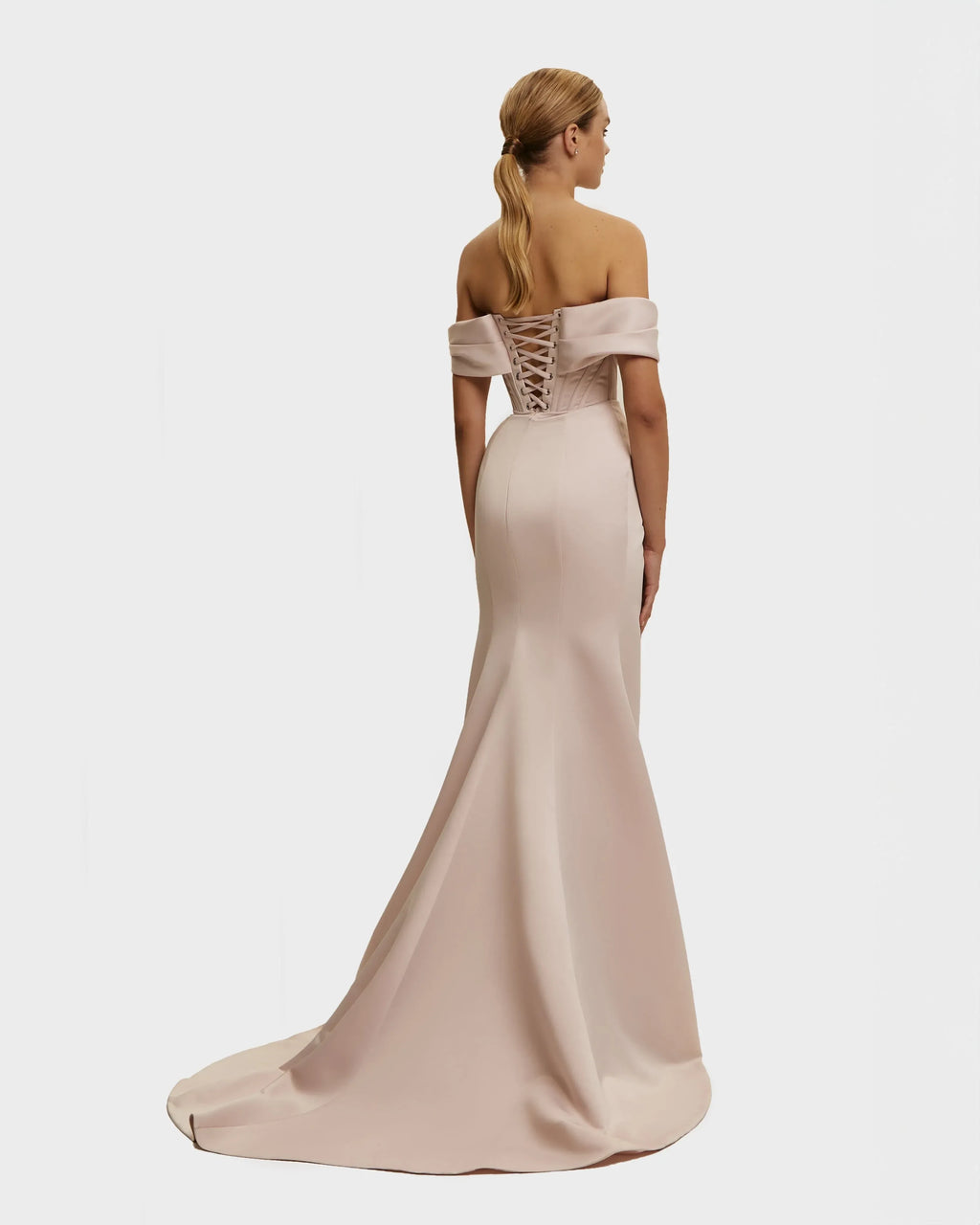 Glamorous Mermaid Off Shoulder Sleeveless Lace Up Back Floor Length Evening Dress