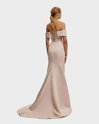 Glamorous Mermaid Off Shoulder Sleeveless Lace Up Back Floor Length Evening Dress
