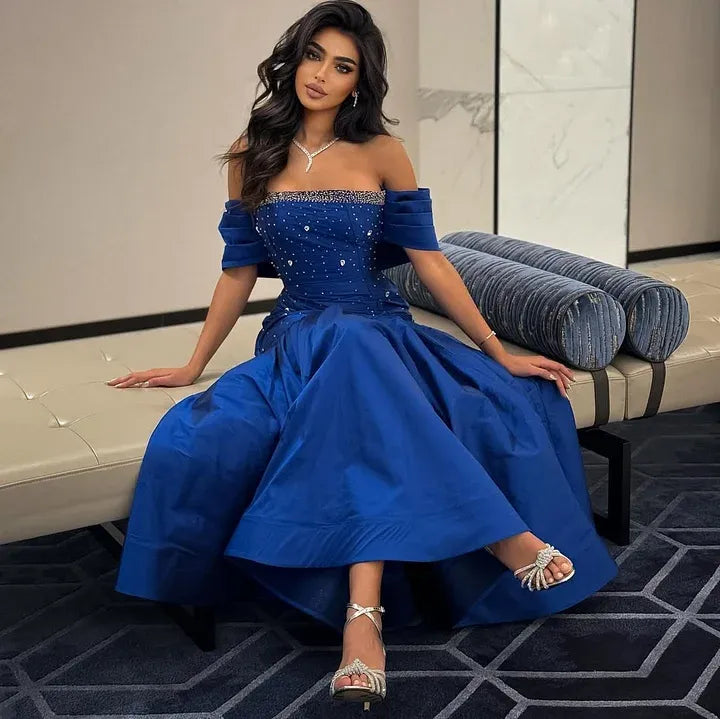 Mermaid Off-The-Shoulder Beaded Evening Dress With Ruffle Hem
