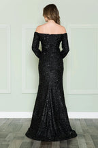 Glamorous Mermaid Off-the Shoulder Long Sleeve Closed Back Floor Length Prom Dress
